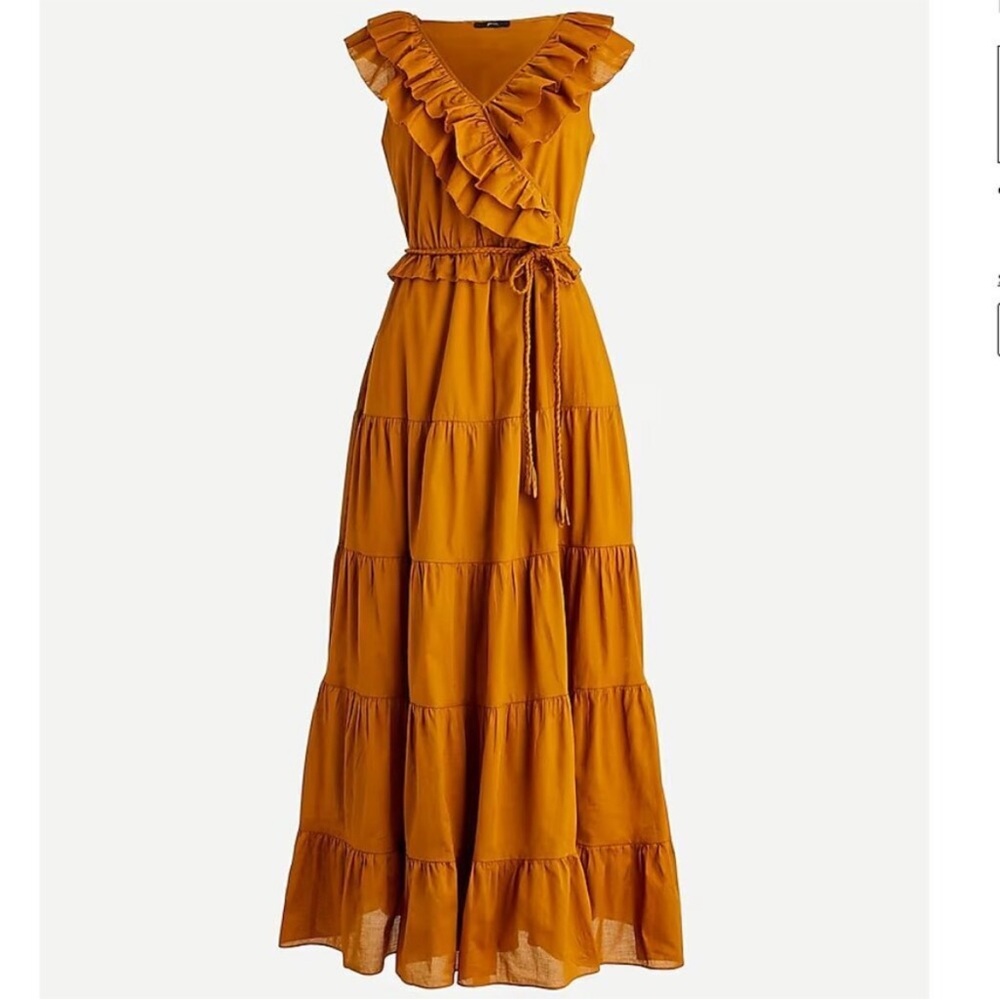 J. Crew Nina Boho Ruffled Romantic Prairie Maxi Dress Gold Bronze V Neck Sz 2 - Picture 3 of 11